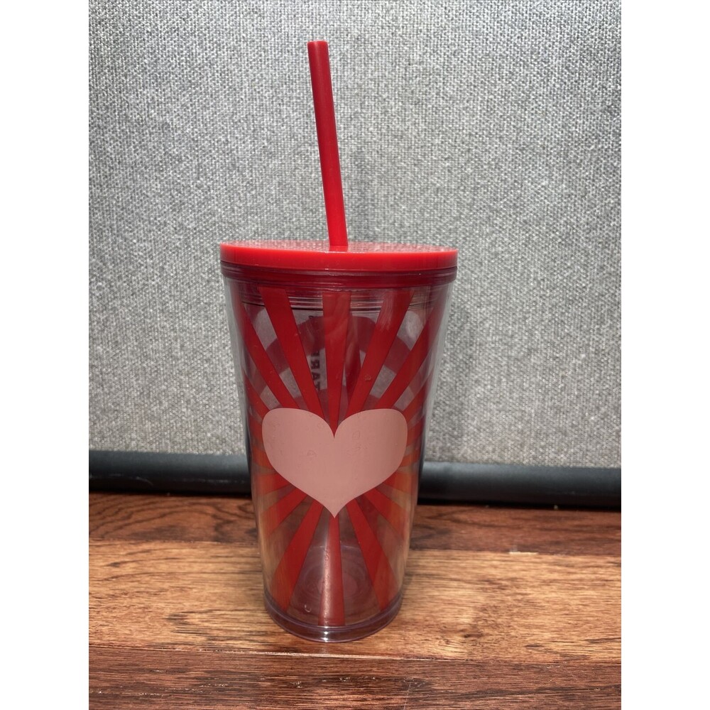 Starbucks Valentine's Day Heart Pink Red Double Wall Tumbler Cold Cup 16 oz